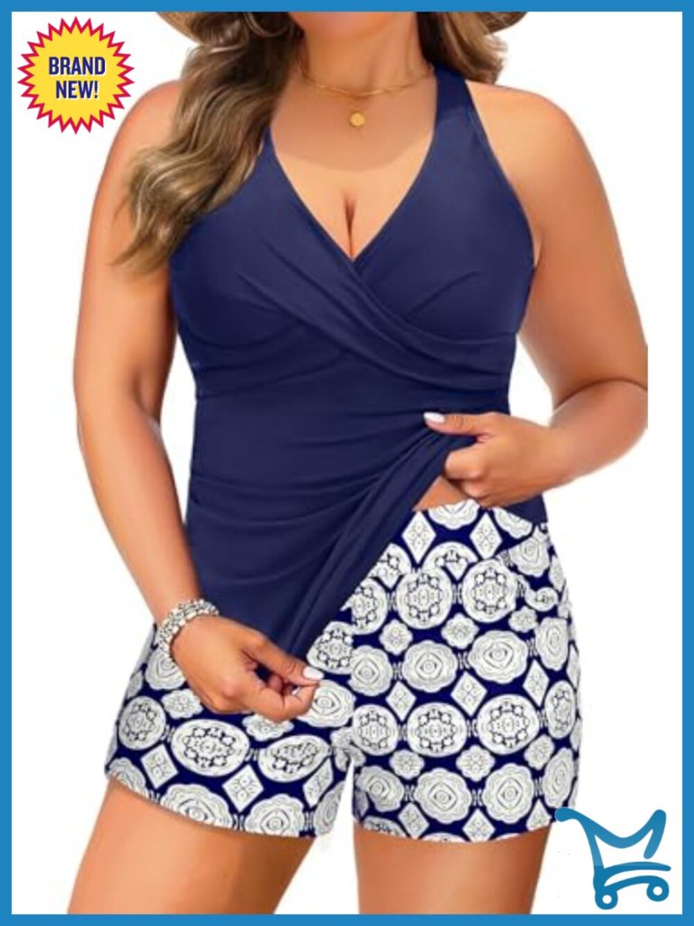 Plus Size Tankini Swimsuit Tummy Control Bathing Suit Pockets Shorts